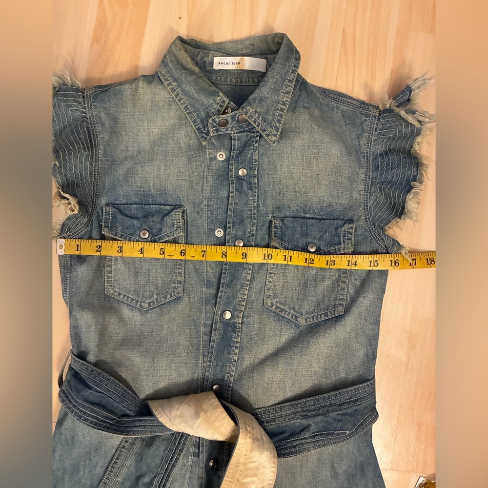Vintage Sacai Luck Distressed Denim Belted Shirt Dress - Picture 6 of 16